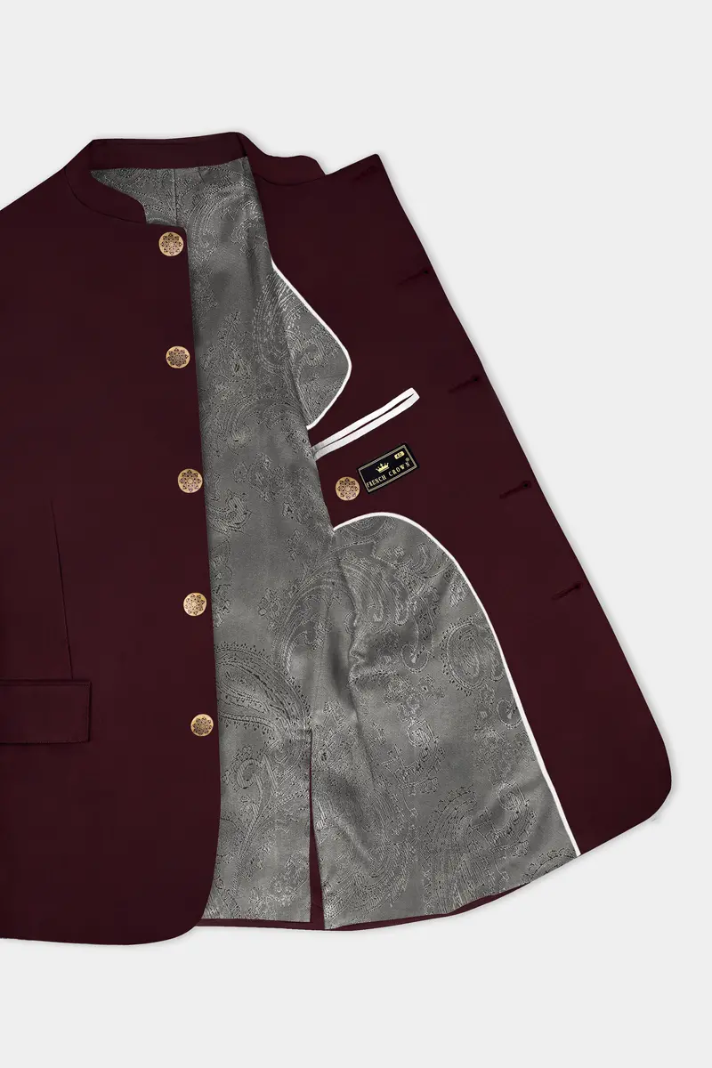 Sepiaelite-Tamarind Brown Solid Wool Rich Bandhgala Slight Stretch Blazer 4