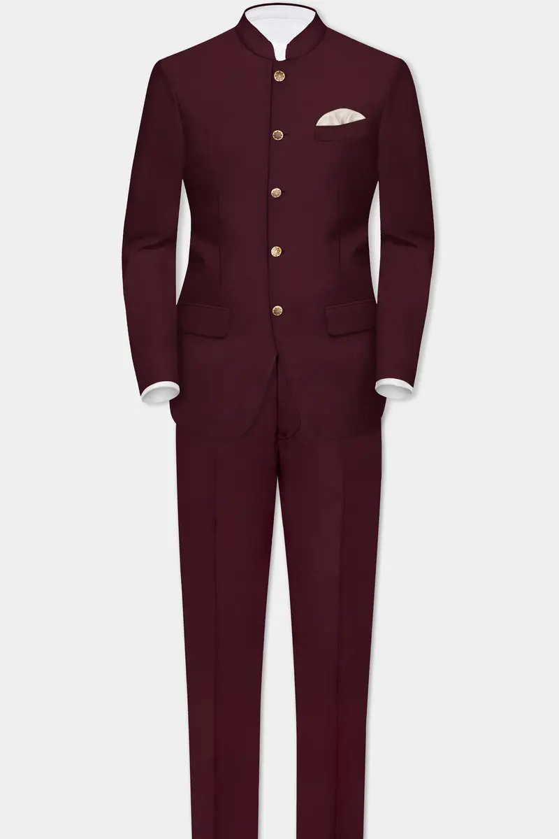 Sepiaelite-Tamarind Brown Solid Wool Rich Bandhgala Slight Stretch Blazer 8
