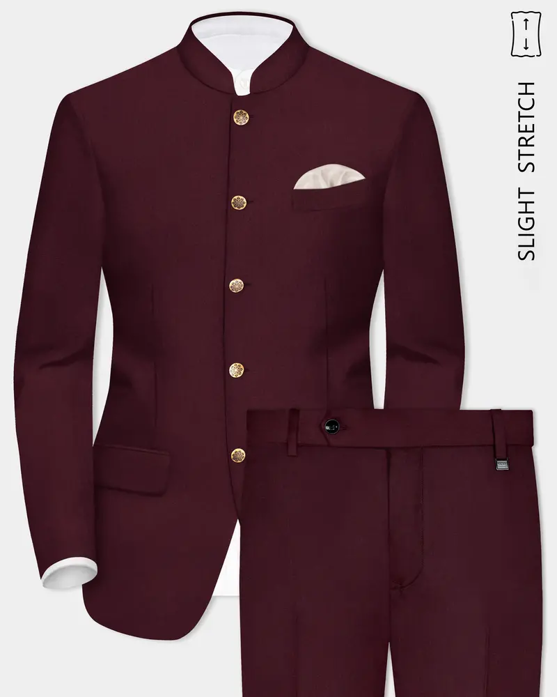 Sepiaelite-Tamarind Brown Solid Wool Rich Bandhgala Slight Stretch Suit 1