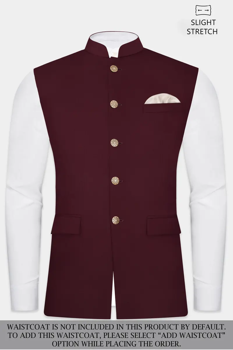 Sepiaelite-Tamarind Brown Solid Wool Rich Cross Placket Bandhgala Slight Stretch Suit 15