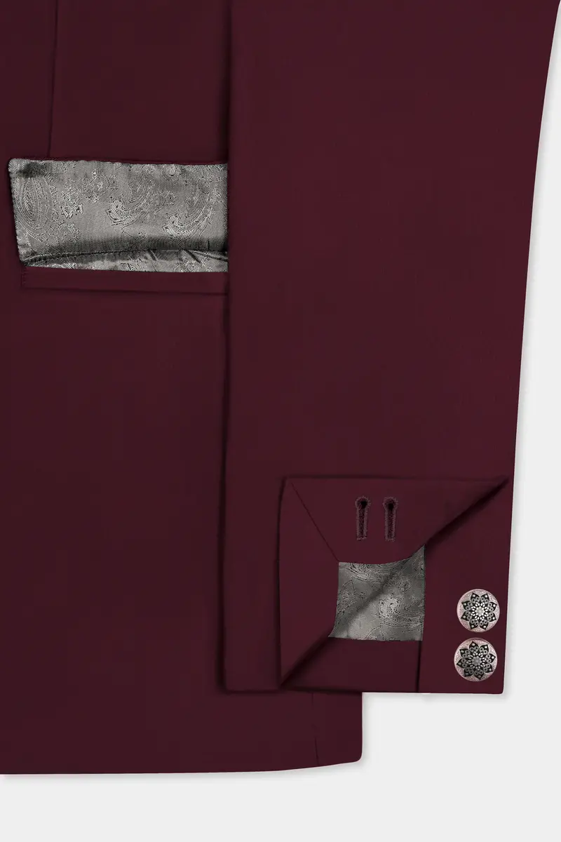 Sepiaelite-Tamarind Brown Solid Wool Rich Cross Placket Bandhgala Slight Stretch Suit 6