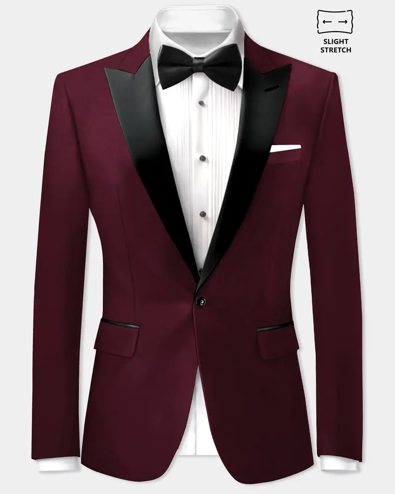 Sepiaelite-Tamarind Brown Solid Wool Rich Peak Lapel Tuxedo Slight Stretch Blazer 1