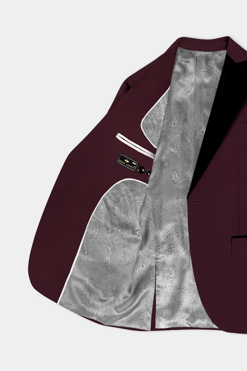 Sepiaelite-Tamarind Brown Solid Wool Rich Peak Lapel Tuxedo Slight Stretch Blazer 4