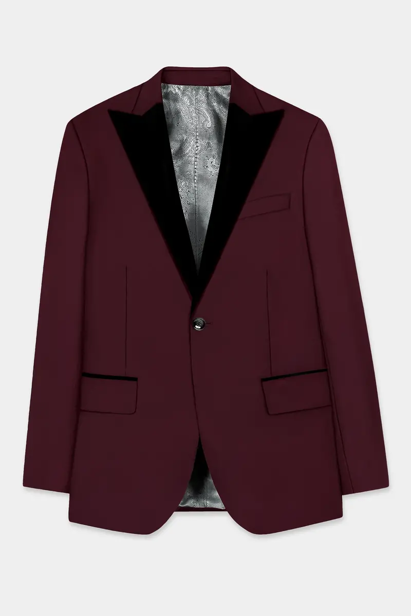 Sepiaelite-Tamarind Brown Solid Wool Rich Peak Lapel Tuxedo Slight Stretch Blazer 7