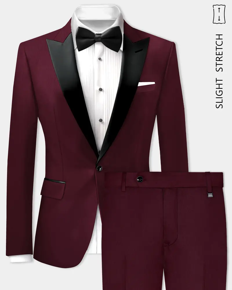 Sepiaelite-Tamarind Brown Solid Wool Rich Peak Lapel Tuxedo Slight Stretch Suit 1