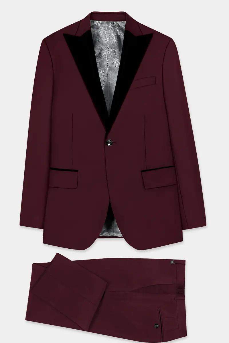 Sepiaelite-Tamarind Brown Solid Wool Rich Peak Lapel Tuxedo Slight Stretch Suit 11