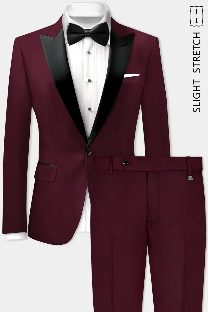 Sepiaelite-Tamarind Brown Solid Wool Rich Peak Lapel Tuxedo Slight Stretch Suit 2