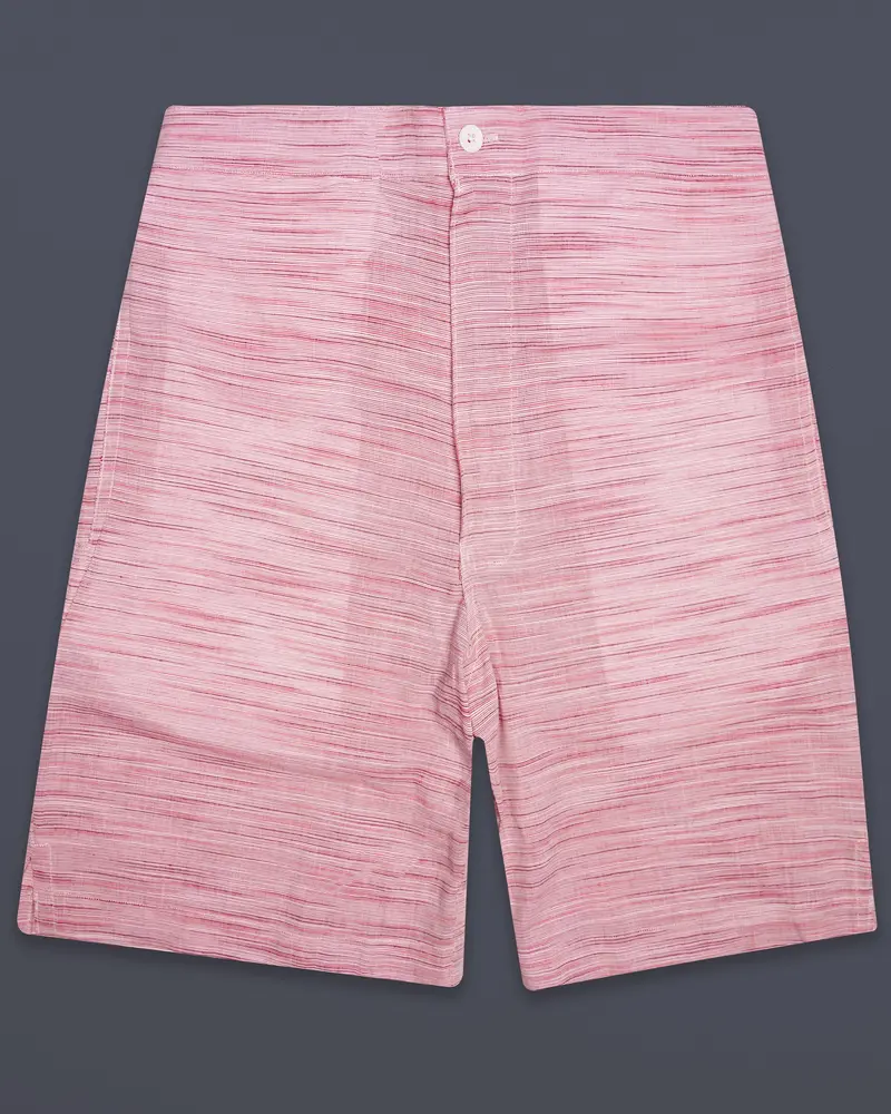 Serein-Faded Pink Textured Chambray Premium Cotton Shorts 1