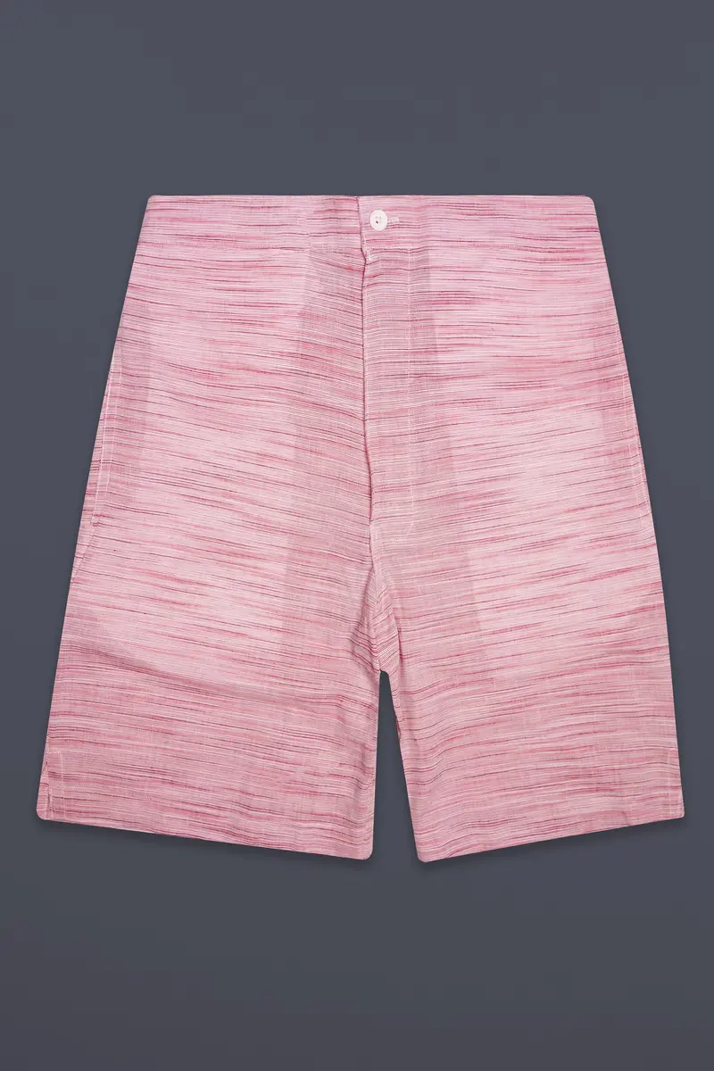 Serein-Faded Pink Textured Chambray Premium Cotton Shorts 2