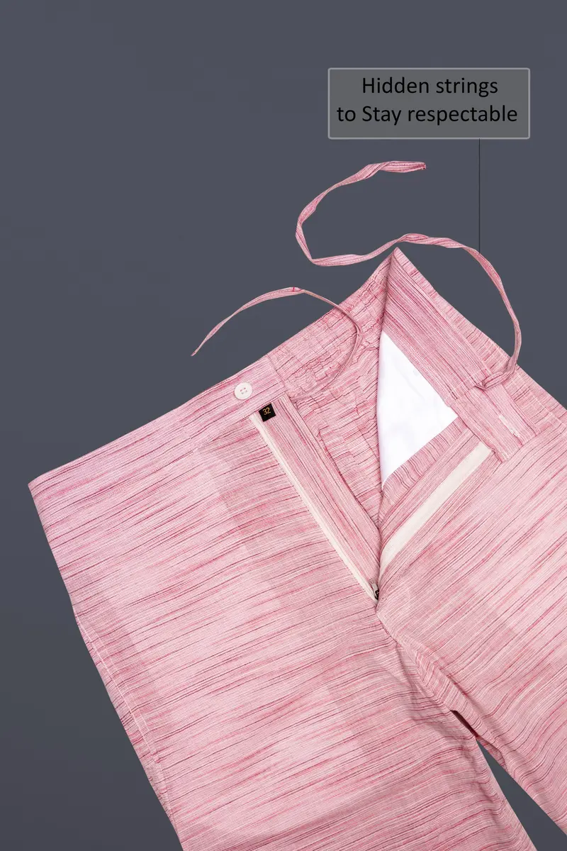 Serein-Faded Pink Textured Chambray Premium Cotton Shorts 4