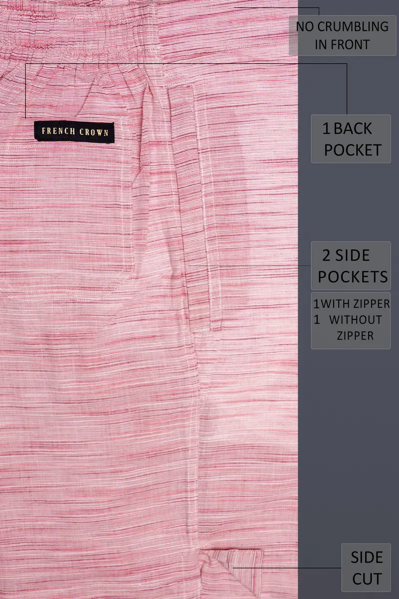 Serein-Faded Pink Textured Chambray Premium Cotton Shorts 5