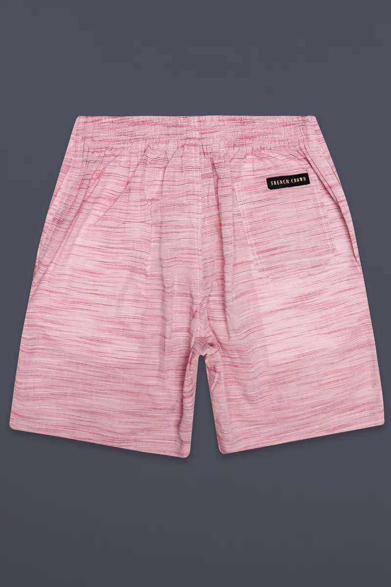Serein-Faded Pink Textured Chambray Premium Cotton Shorts 6