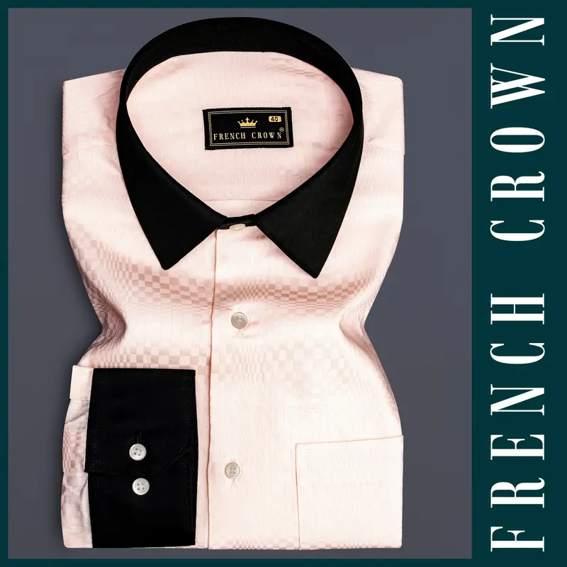 Serene-Misty Rose Peach Dobby Textured Premium Giza Cotton Dress Shirt 1