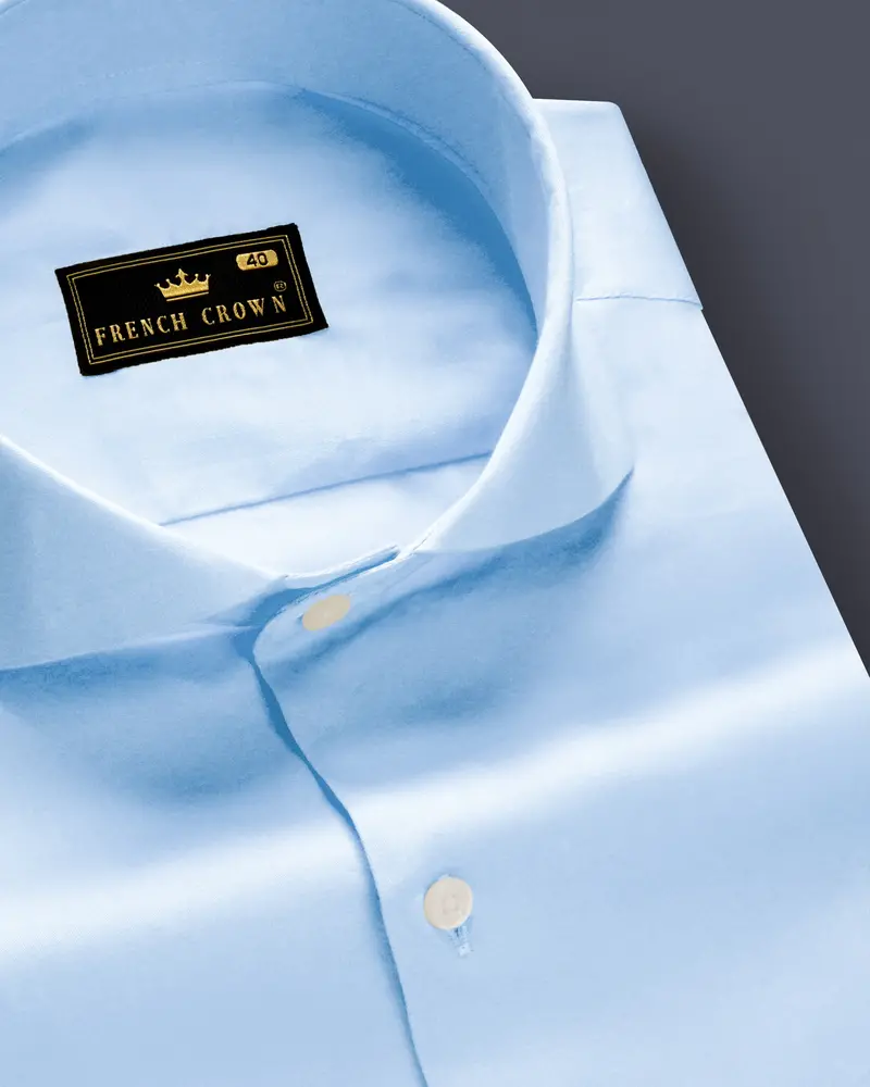 Serene Sky-Periwinkle Blue Solid Subtle Sheen Super Soft Premium Cotton Cut Away Collar Dress Shirt 1