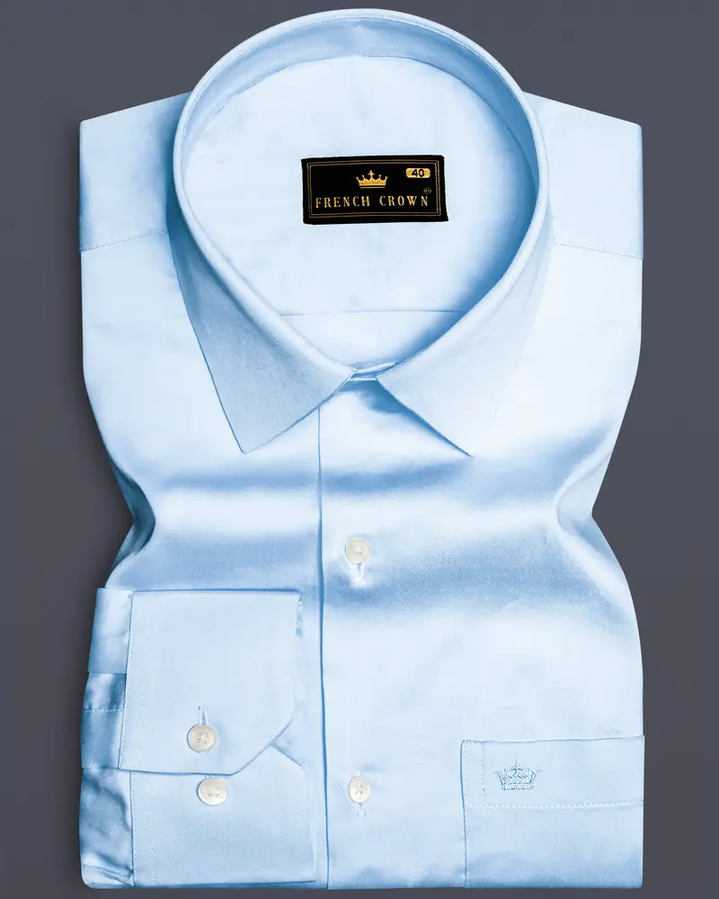 Serene Sky-Periwinkle Blue Solid Subtle Sheen Super Soft Premium Cotton Dress Shirt 10