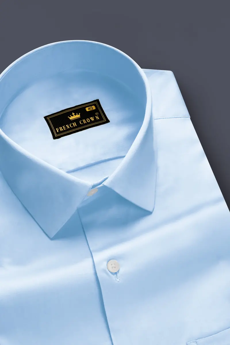 Serene Sky-Periwinkle Blue Solid Subtle Sheen Super Soft Premium Cotton Dress Shirt 2