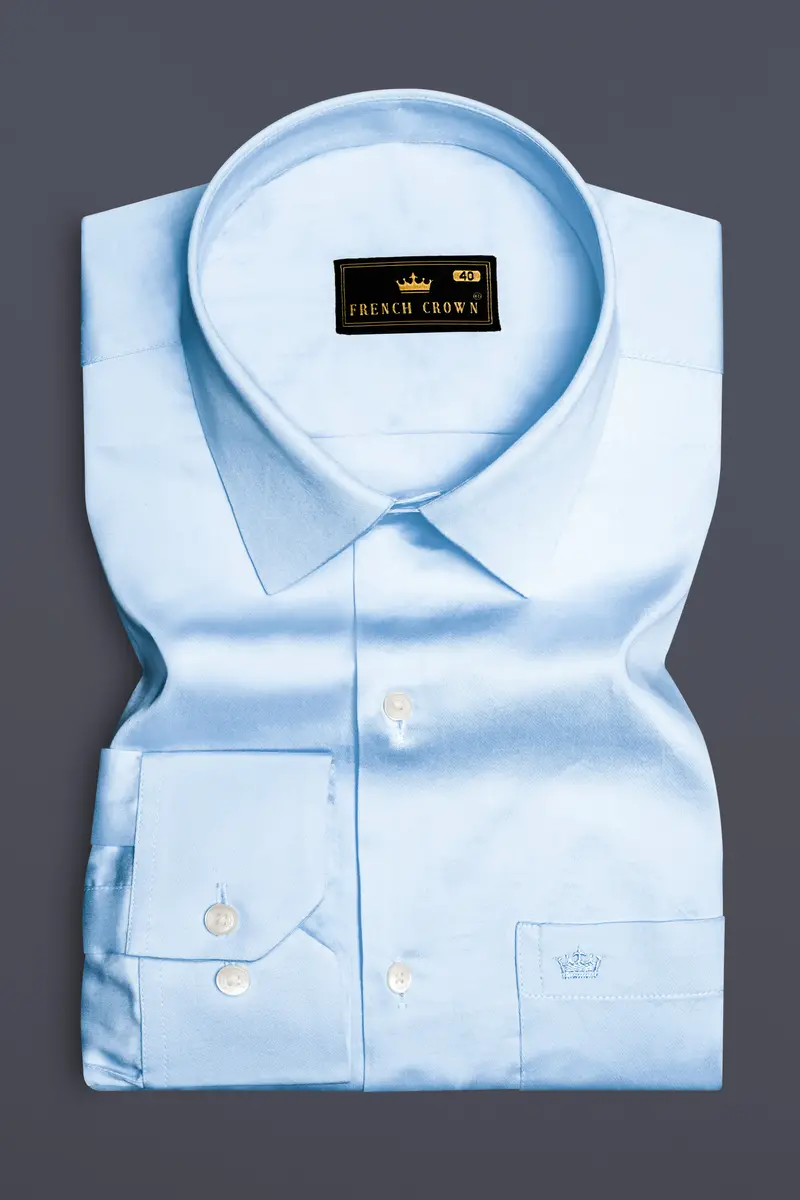 Serene Sky-Periwinkle Blue Solid Subtle Sheen Super Soft Premium Cotton Dress Shirt 4