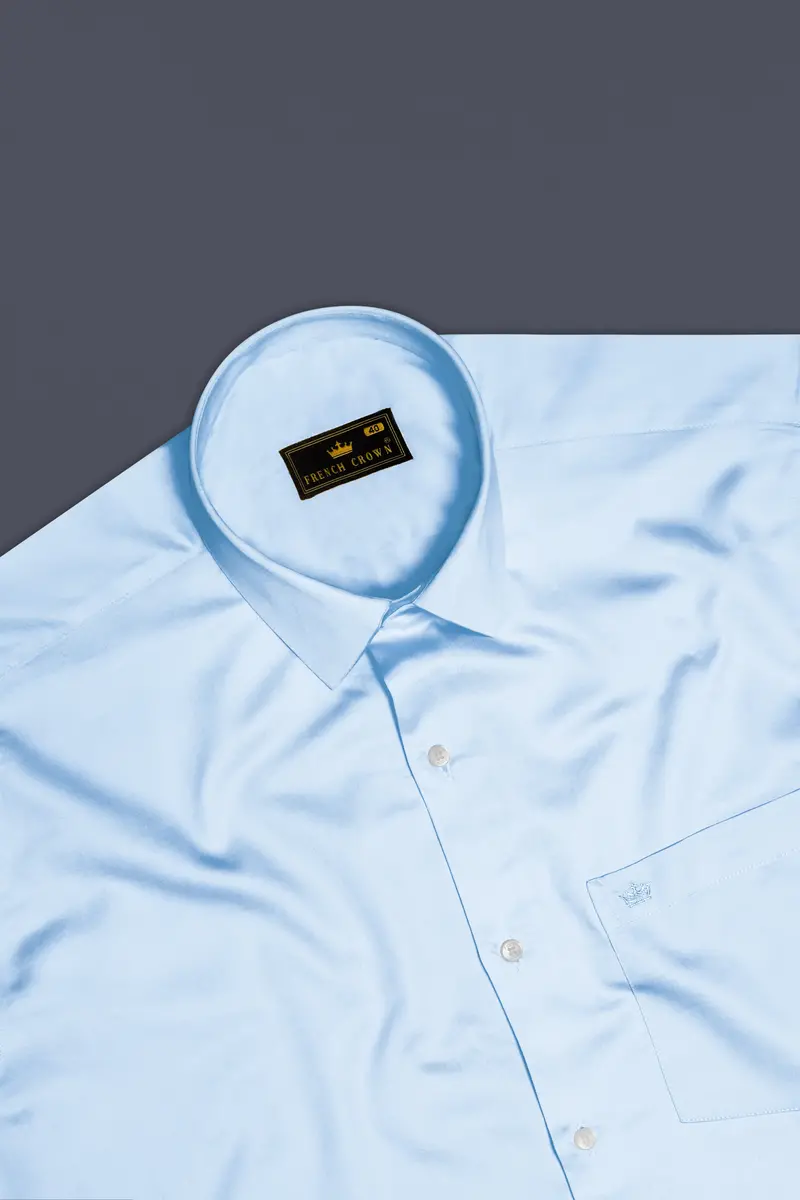 Serene Sky-Periwinkle Blue Solid Subtle Sheen Super Soft Premium Cotton Dress Shirt 5