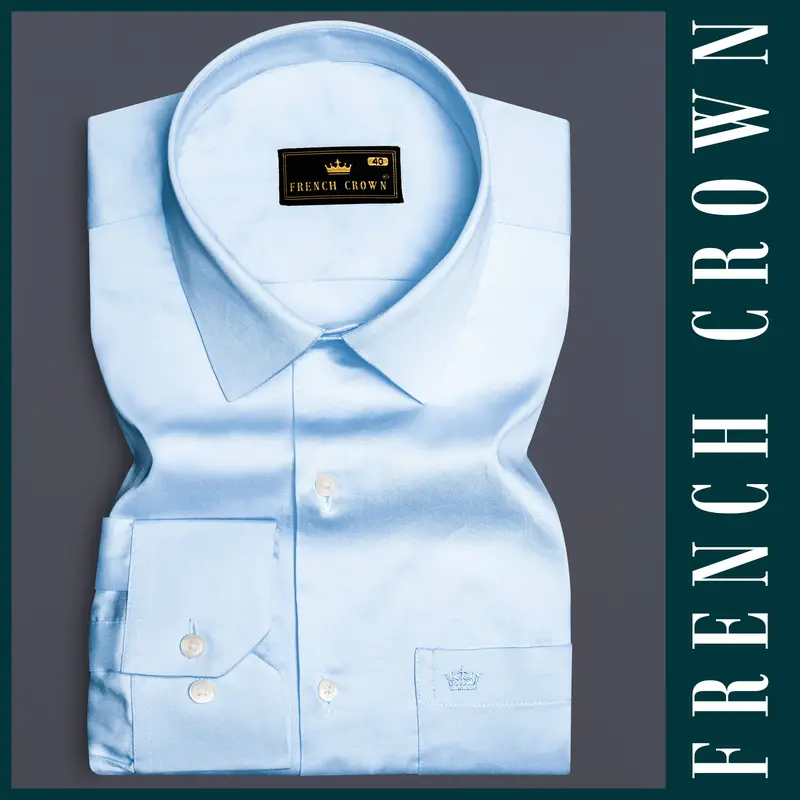 Serene Sky-Periwinkle Blue Solid Subtle Sheen Super Soft Premium Cotton Dress Shirt 6