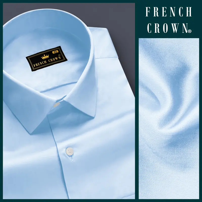 Serene Sky-Periwinkle Blue Solid Subtle Sheen Super Soft Premium Cotton Dress Shirt 8