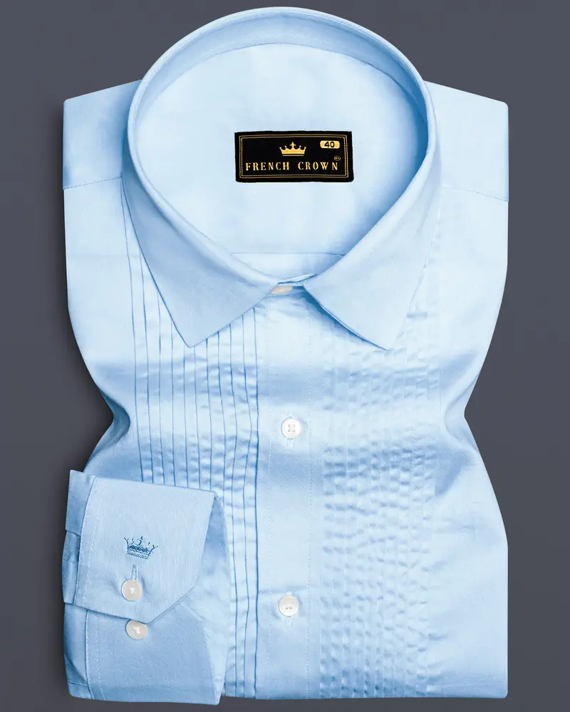 Serene Sky-Periwinkle Blue Solid Subtle Sheen Super Soft Premium Cotton Tuxedo Shirt 1