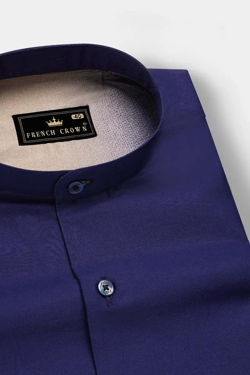Serenehorizon-Indigo Blue And Sandrift Brown Gradient Printed Subtle Sheen Super Soft Premium Cotton Shirt 4