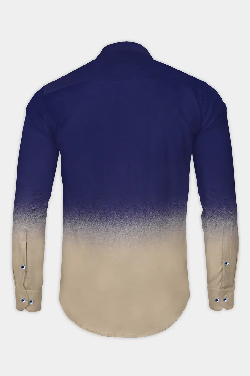 Serenehorizon-Indigo Blue And Sandrift Brown Gradient Printed Subtle Sheen Super Soft Premium Cotton Shirt 6