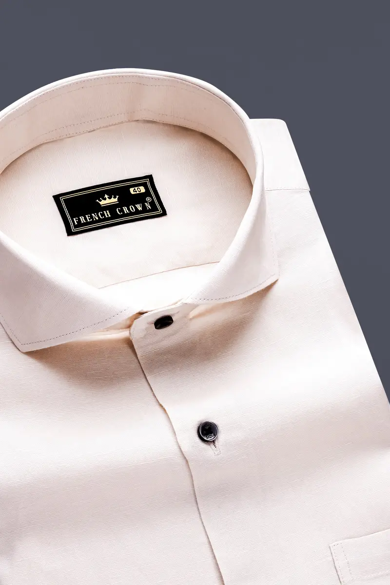 Serenity-Porcelain Cream Solid Luxurious Linen Dress Shirt 1