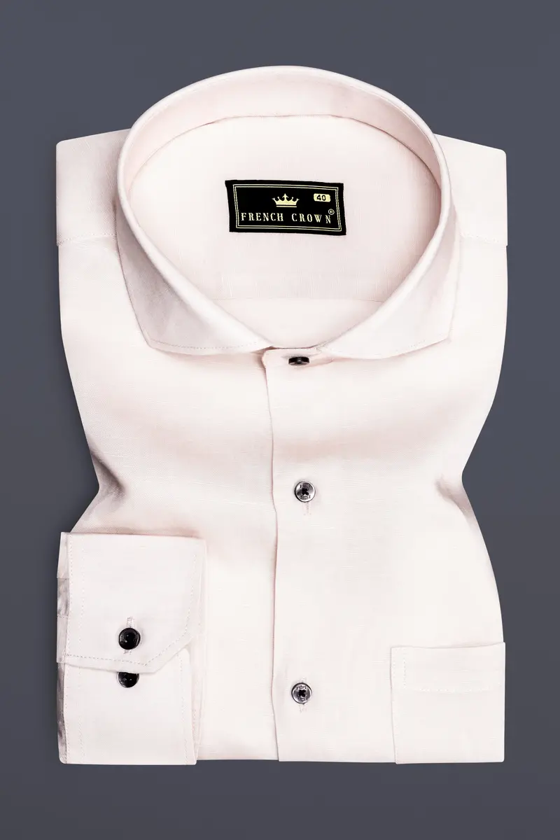 Serenity-Porcelain Cream Solid Luxurious Linen Dress Shirt 3