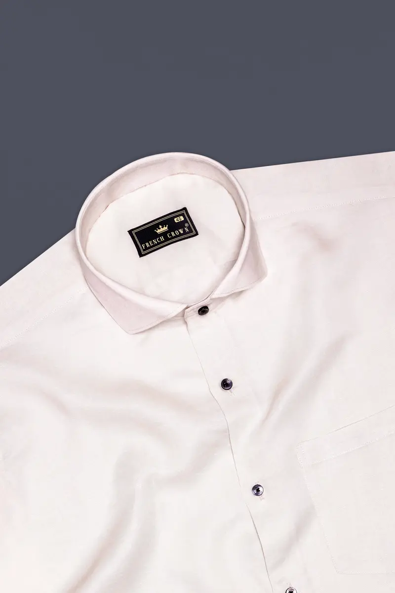 Serenity-Porcelain Cream Solid Luxurious Linen Dress Shirt 4