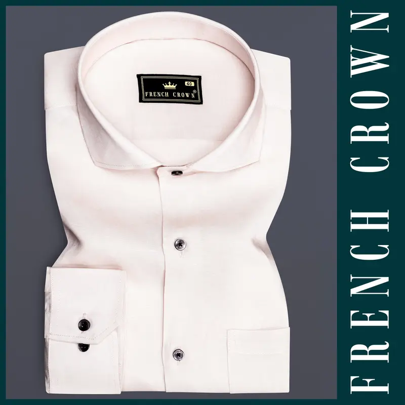 Serenity-Porcelain Cream Solid Luxurious Linen Dress Shirt 5