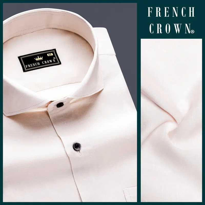 Serenity-Porcelain Cream Solid Luxurious Linen Dress Shirt 7