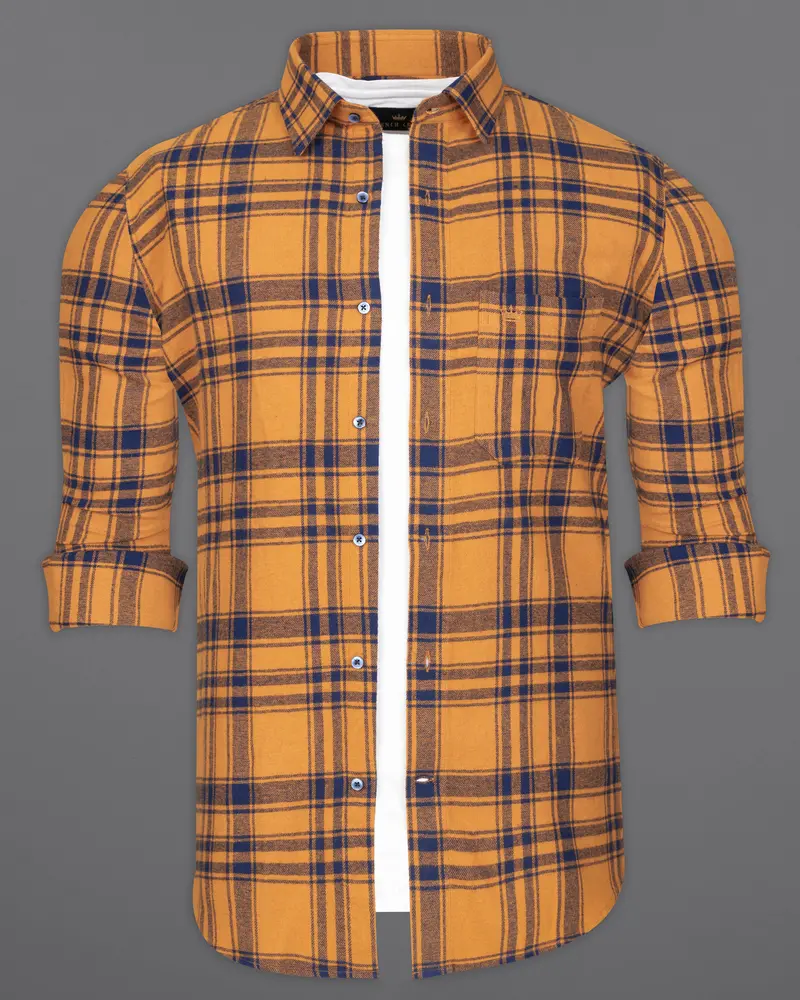 Serria Yellow With Mirage Blue Plaid Flannel Overshirt/Shacket 7