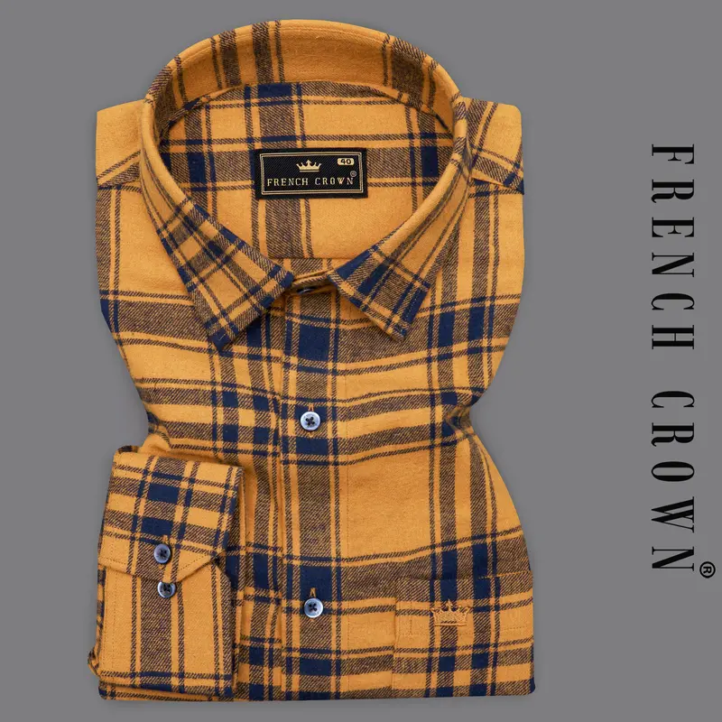 Serria Yellow With Mirage Blue Plaid Flannel Overshirt/Shacket 9