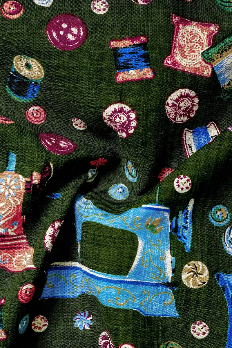 Sewvivid-Myrtle Green And Lochmara Blue Sewing Machine Printed Lightweight Premium Cotton Casual Shirt 3