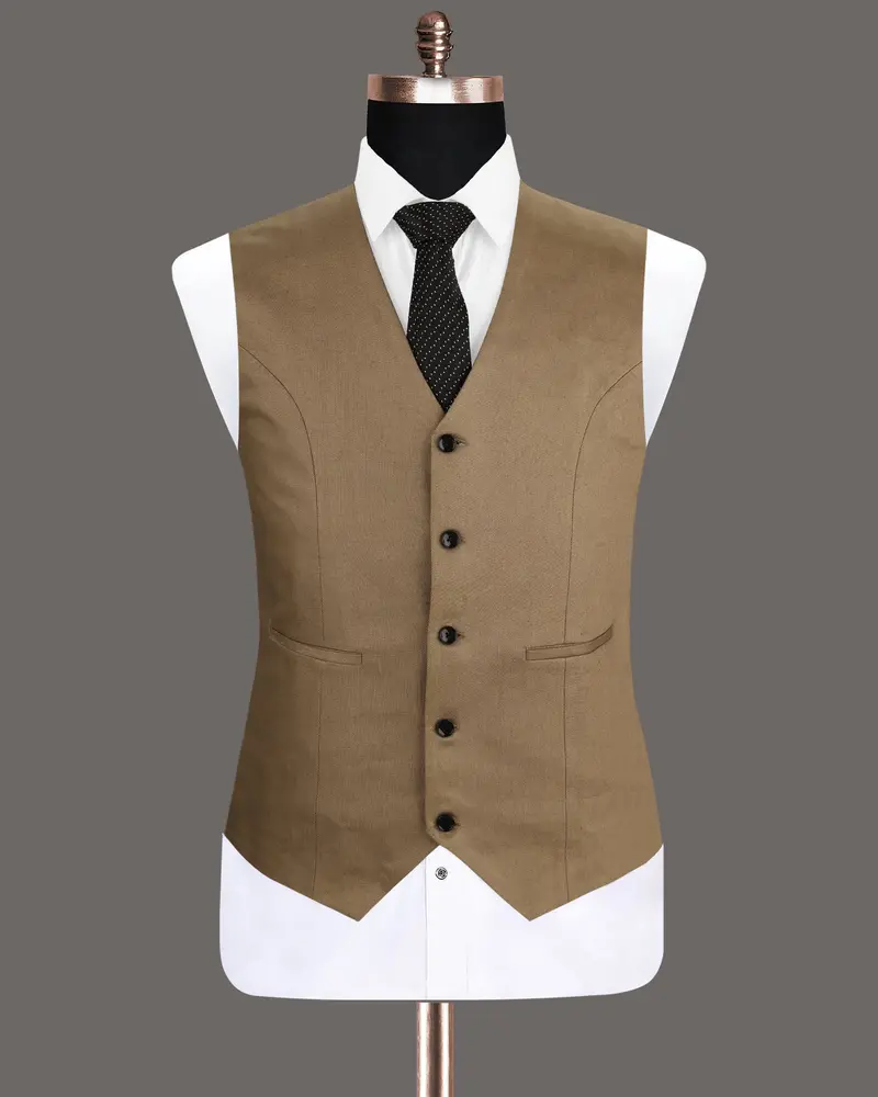 Shadow Brown Premium Cotton Solid Waistcoat 2