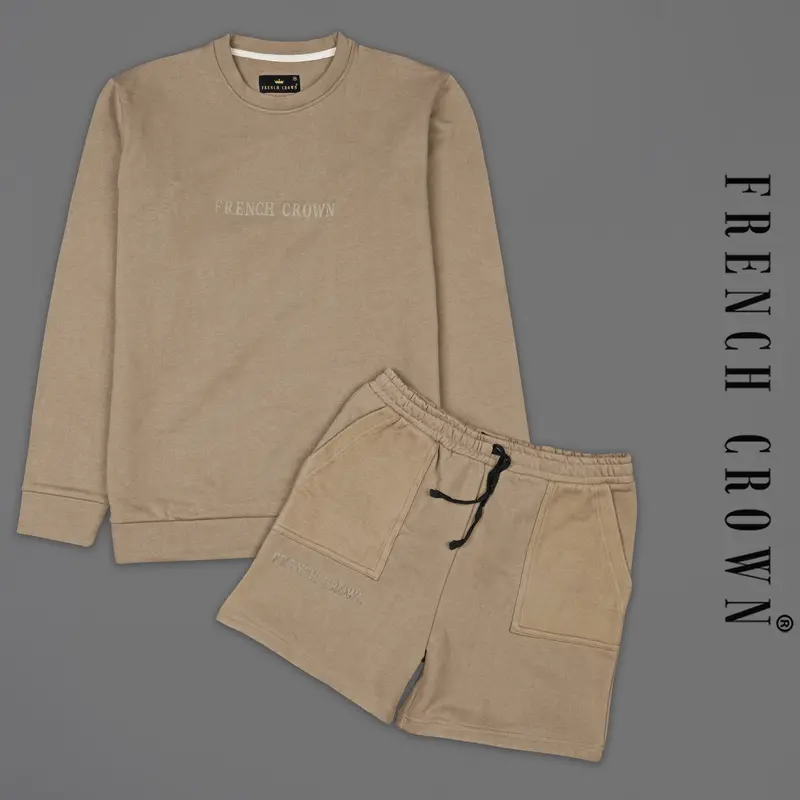 Shadow Brown Premium Cotton Sweatshirt With Shorts Co-Ord Sets 1