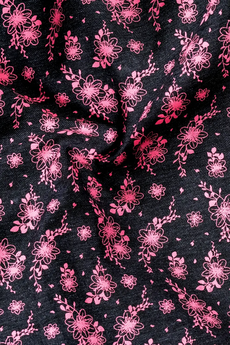 Shadow Petals-Jade Black And Carnation Pink Floral Printed Oxford Premium Cotton Casual Shirt 3