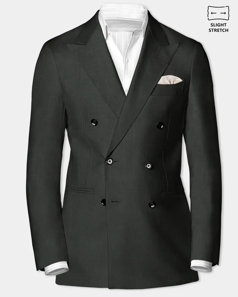 Shafton-Mine Shaft Green Solid Wool Rich Double Breasted Slight Stretch Blazer 1
