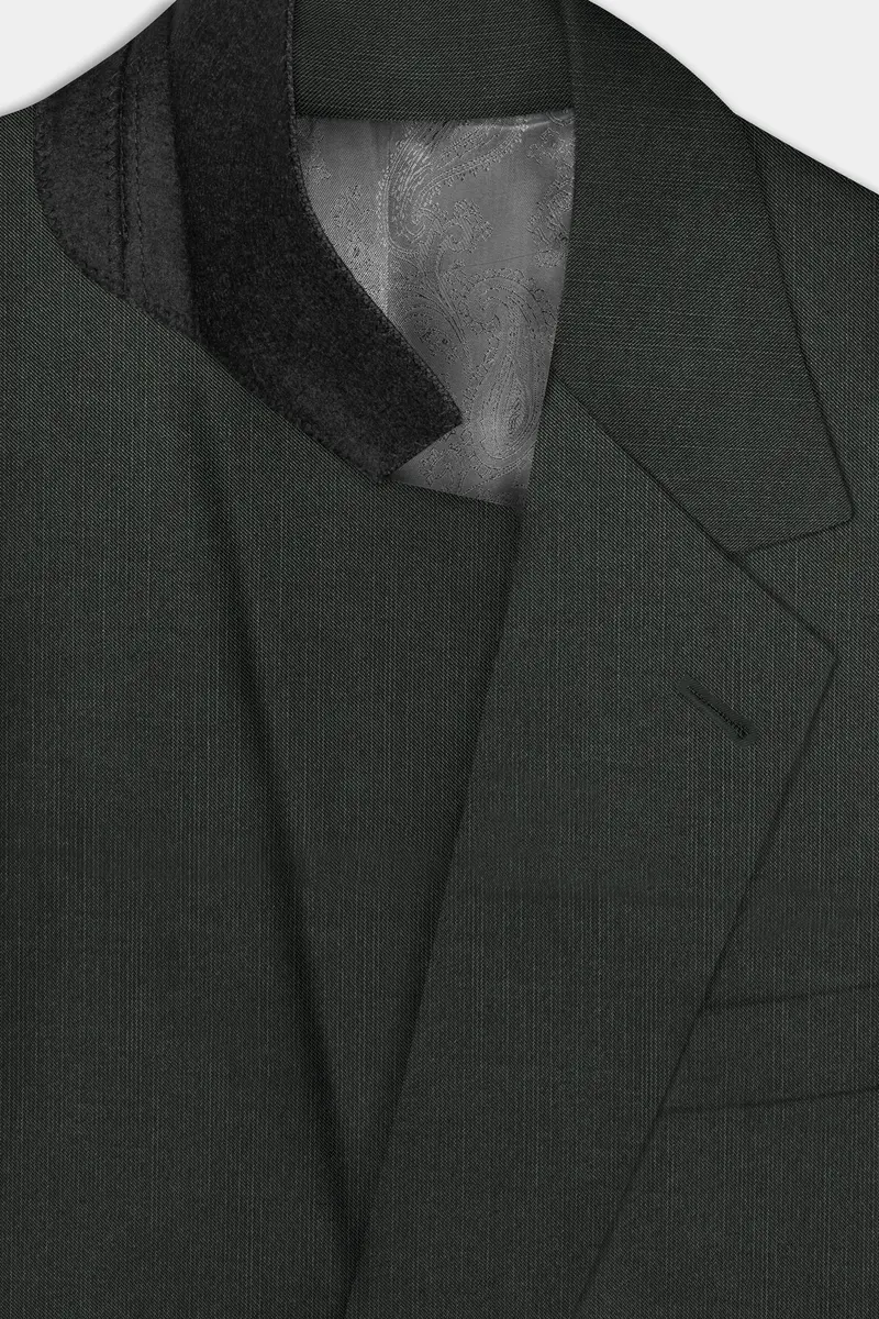 Shafton-Mine Shaft Green Solid Wool Rich Single Breasted Slight Stretch Blazer 6