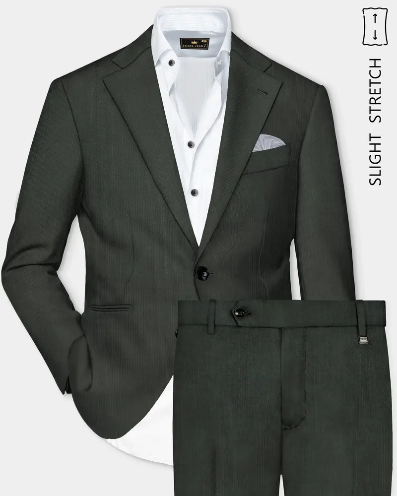 Shafton-Mine Shaft Green Solid Wool Rich Single Breasted Slight Stretch Suit 1