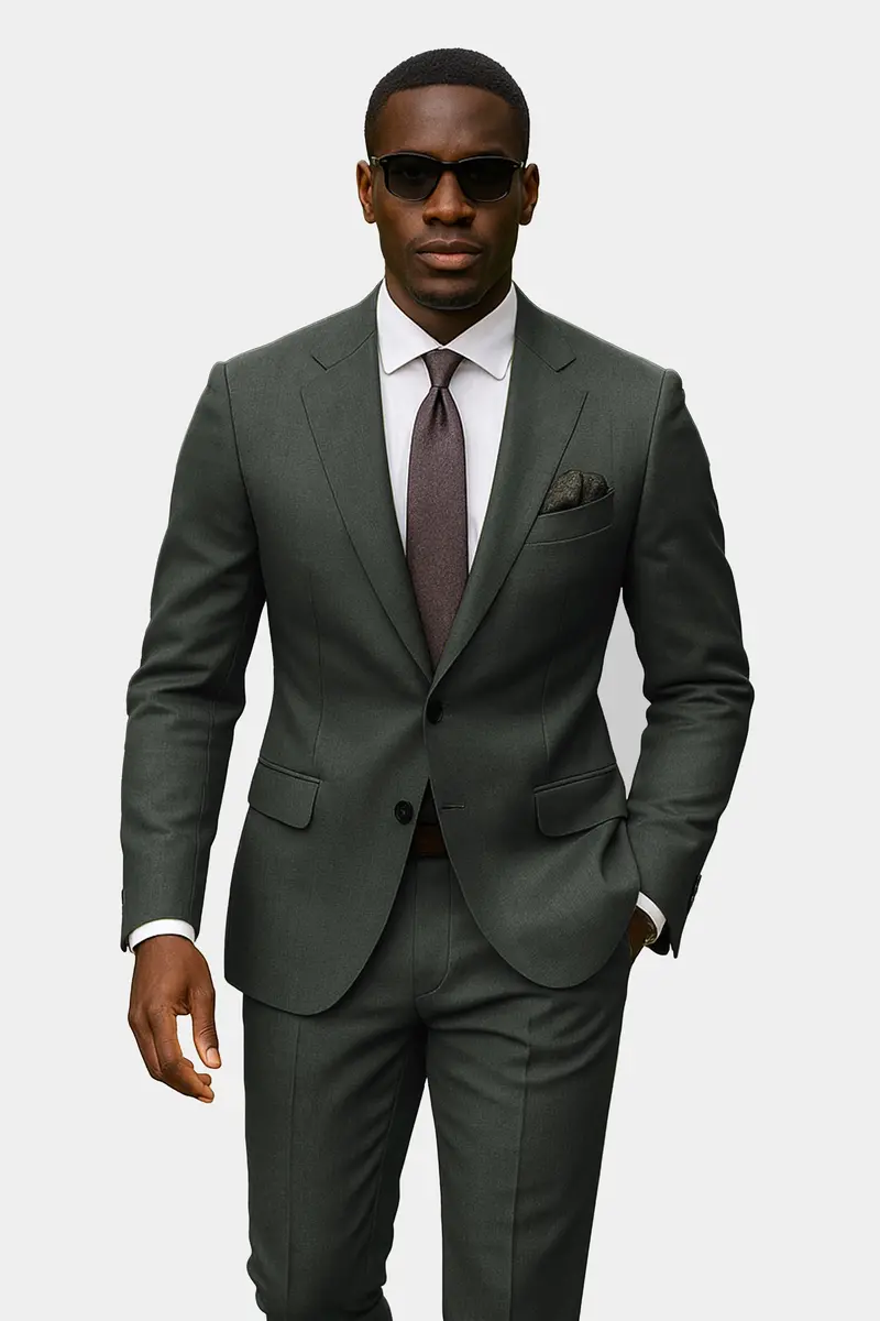 Shafton-Mine Shaft Green Solid Wool Rich Single Breasted Slight Stretch Suit 19