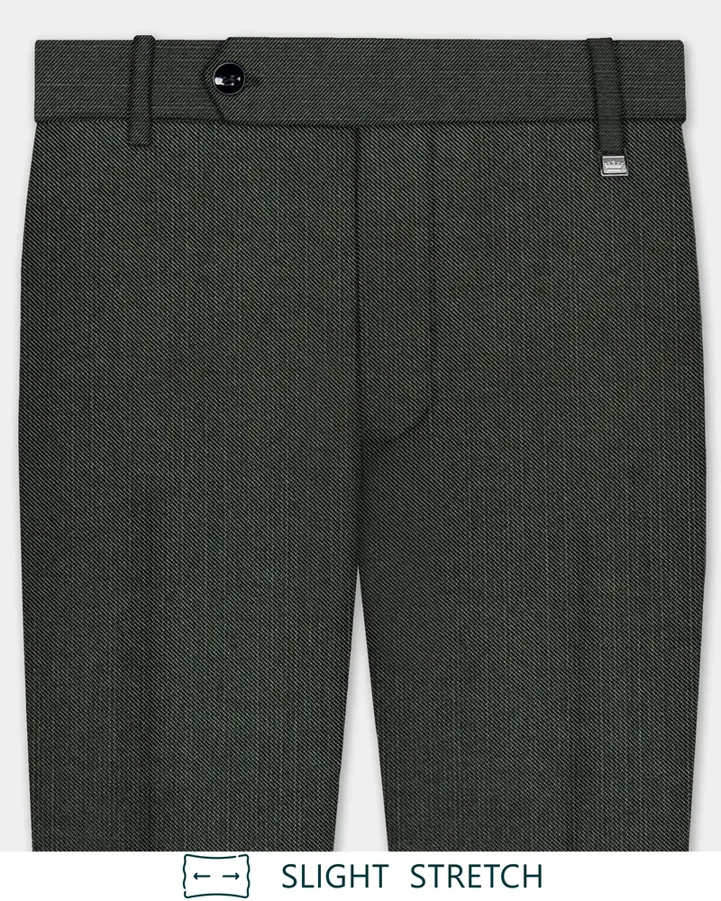 Shafton-Mine Shaft Green Solid Wool Rich Slight Stretch Waistband Pant 1