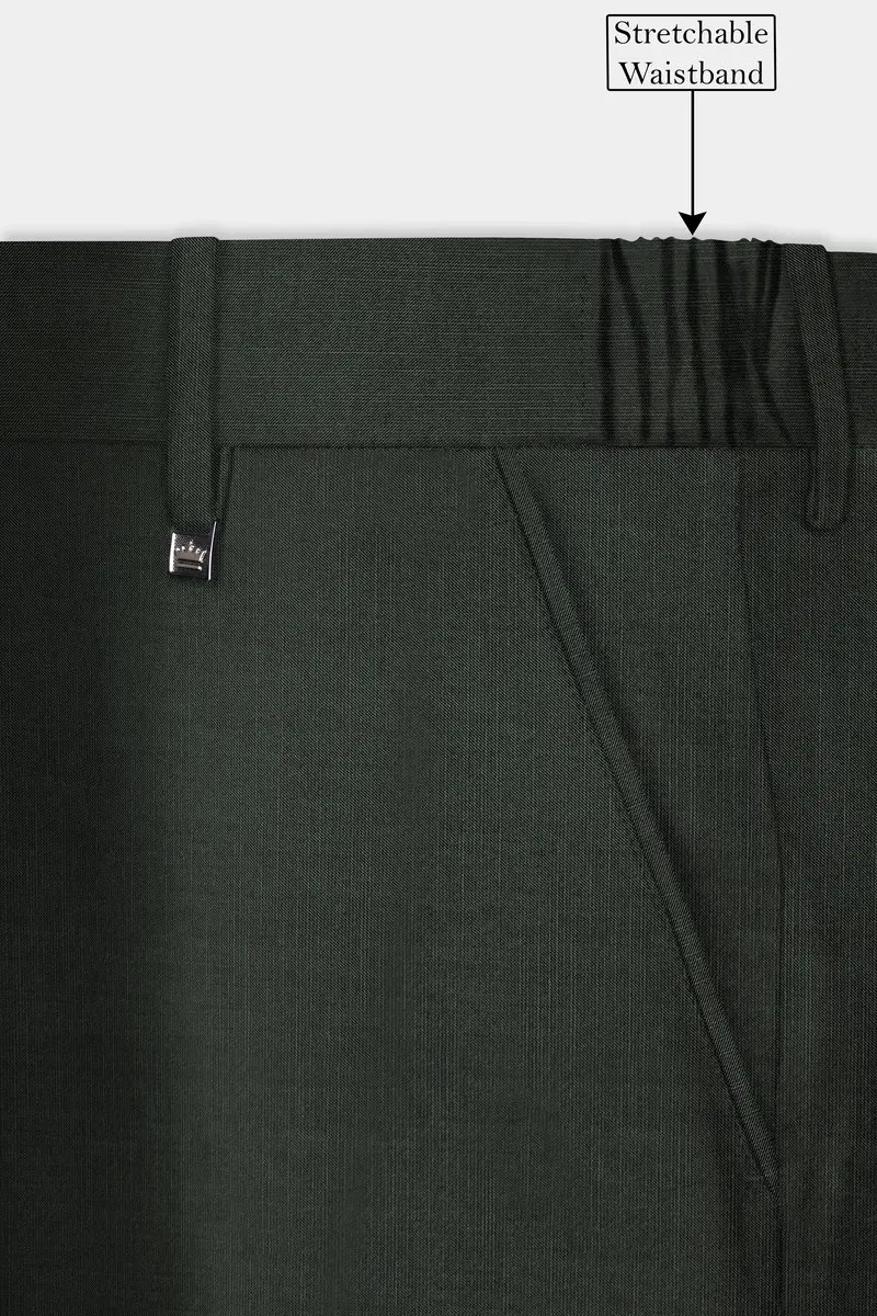 Shafton-Mine Shaft Green Solid Wool Rich Slight Stretch Waistband Pant 6