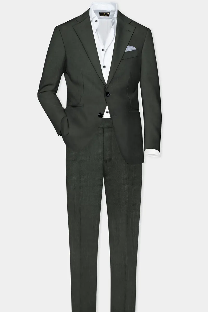 Shafton-Mine Shaft Green Solid Wool Rich Slight Stretch Waistband Pant 7