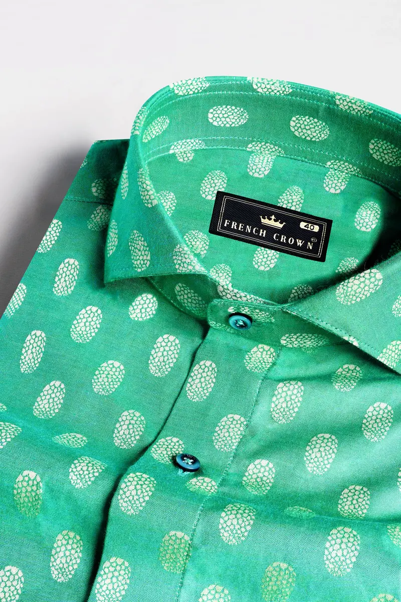 Shamrock Green Jacquard Textured Premium Giza Cotton Shirt 1