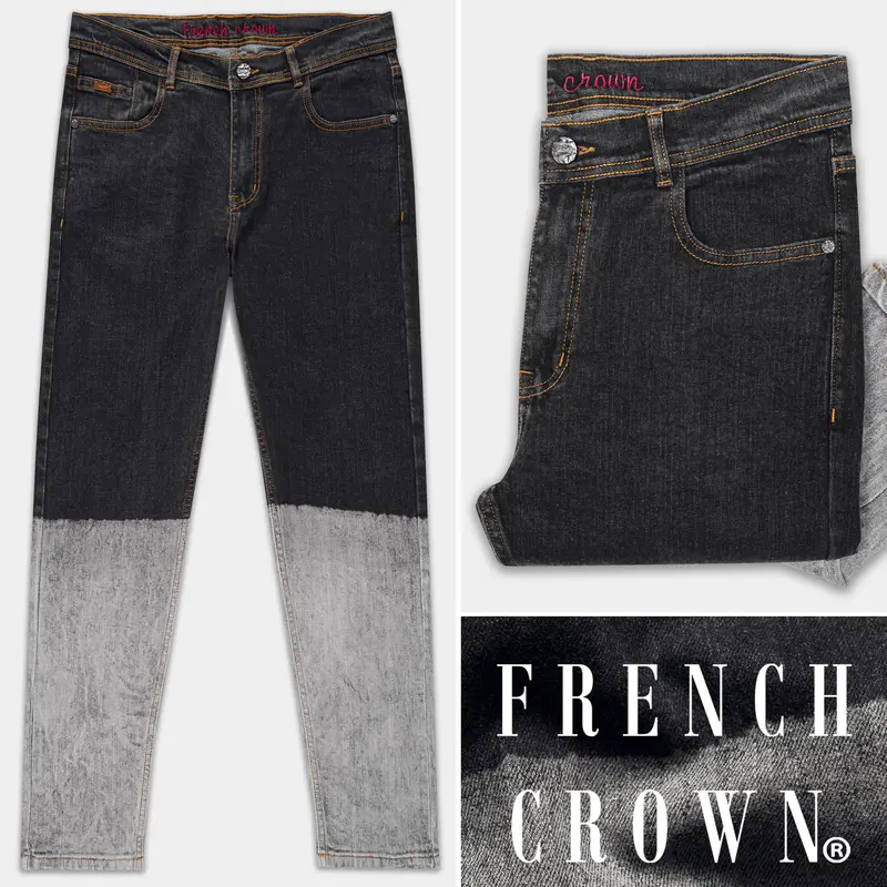 Shark Black And Martini Gray Heavily Washed Stretchable Denim 1