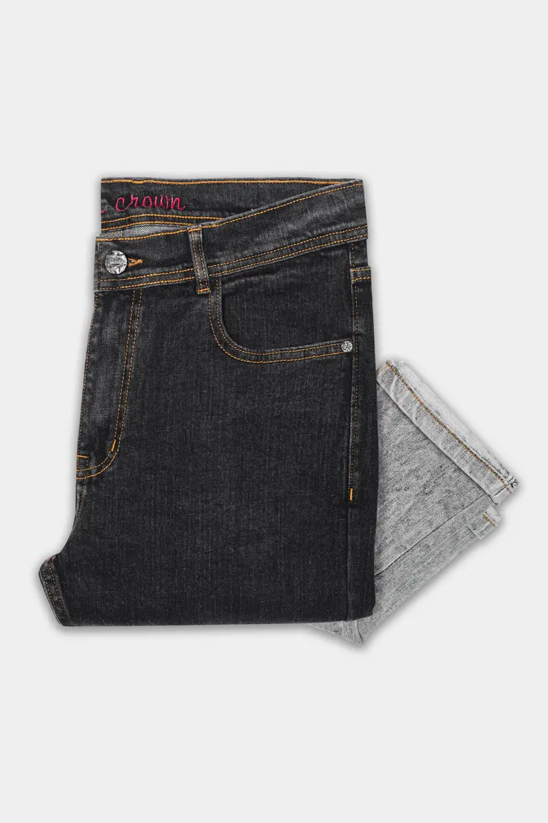 Shark Black And Martini Gray Heavily Washed Stretchable Denim 5