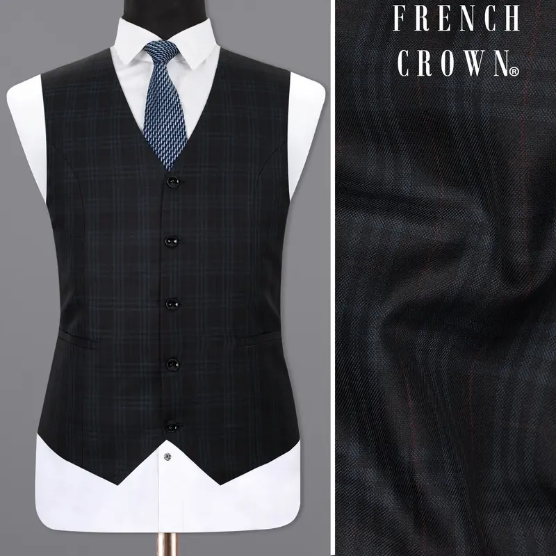 Shark Black Plaid Wool Rich Sports Waistcoat 1