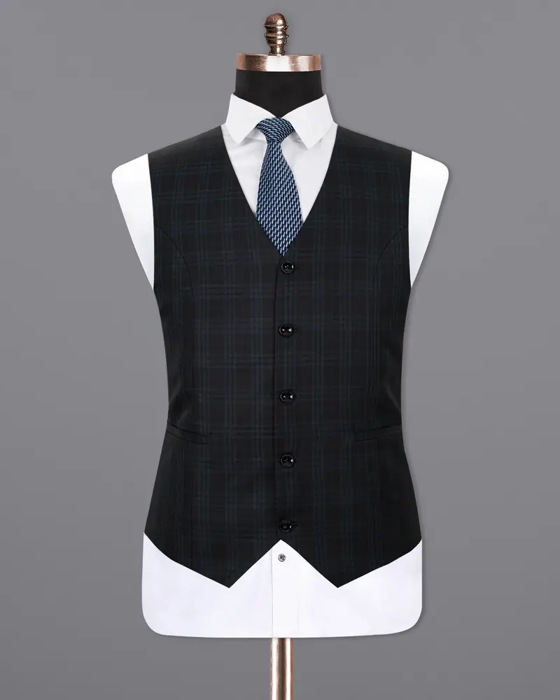 Shark Black Plaid Wool Rich Sports Waistcoat 2